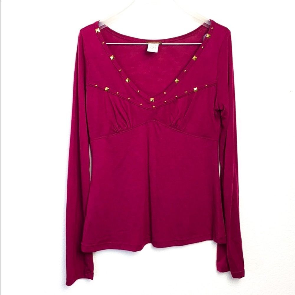 Flamingo Gold Accent Stud Vneck Blouse